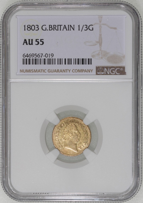  1803年英国1/3坚尼金币，NGC AU55