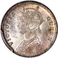  1862C年印度1/4卢比银币，PCGS MS63