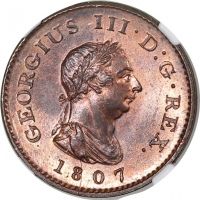  1807年英国1/4便士铜币，NGC MS65RB