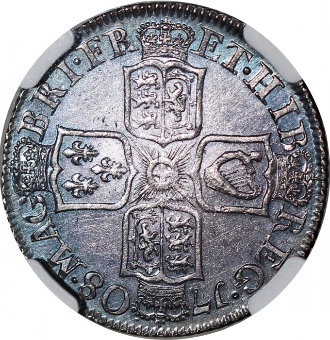  1708年英国1先令银币，NGC UNC (有清洗)