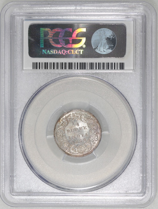  1862C年印度1/4卢比银币，PCGS MS63