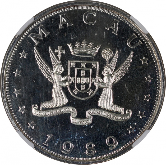  1989年澳门十二生肖蛇年$100纪念精铸银币，NGC PF68 Ultra Cameo，#2874501-015