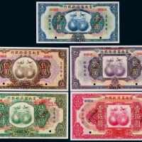  1929年（民国十八年）云南富滇新银行壹圆、伍圆、拾圆、伍拾圆、壹百圆票样各一枚，共五枚