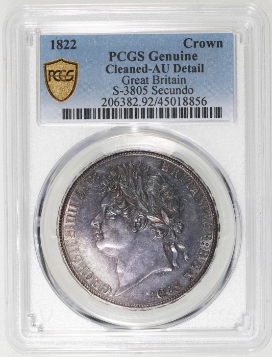  1822年英国1克朗银币 (5先令)，PCGS AU 真品 (有清洗)