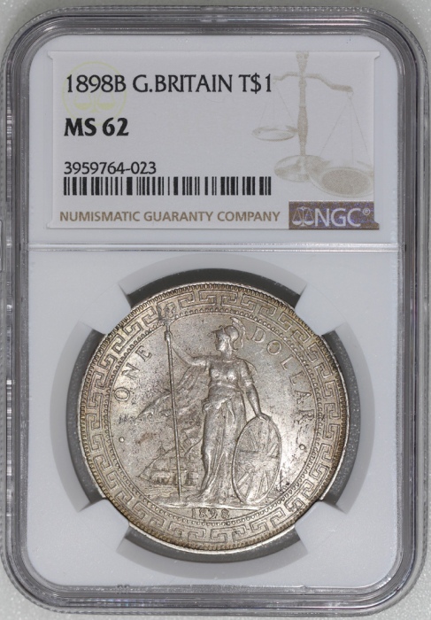  1898-B英国贸易银元，NGC MS62，#3959764-023