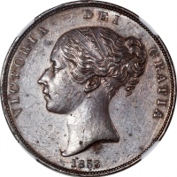  1853年英国1便士铜币，NGC MS62BN