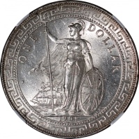  1901-B英国贸易银元，带柔和包浆，NGC MS63，#3067563-021