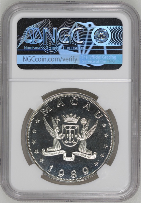  1989年澳门十二生肖蛇年$100纪念精铸银币，NGC PF68 Ultra Cameo，#2874501-015