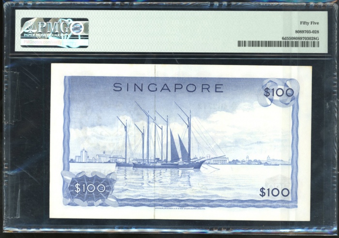  1973年新加坡100元3枚连号，编号 A/3 462711/2/3，兰花系列，PMG 55