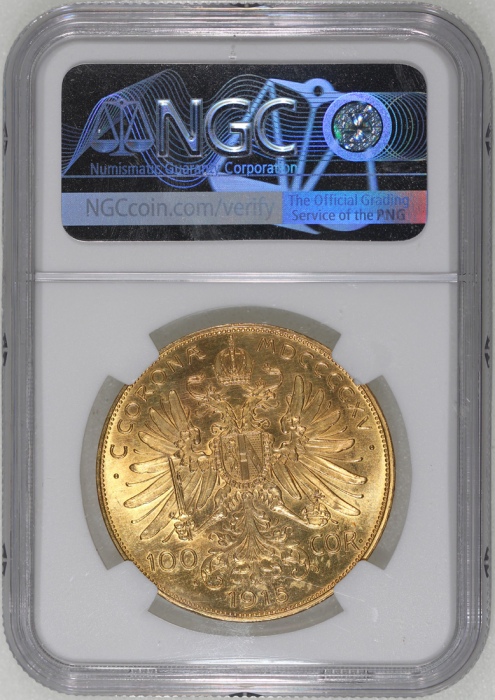  1915年奥地利100克朗金币，后铸版，NGC UNC Details