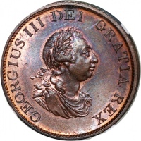  1799年英国1/2便士铜币，NGC MS64BN