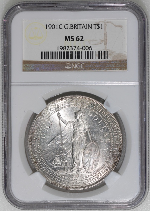  1901-C英国贸易银元，加尔各答铸，NGC MS62，#1982374-006，稀有版别