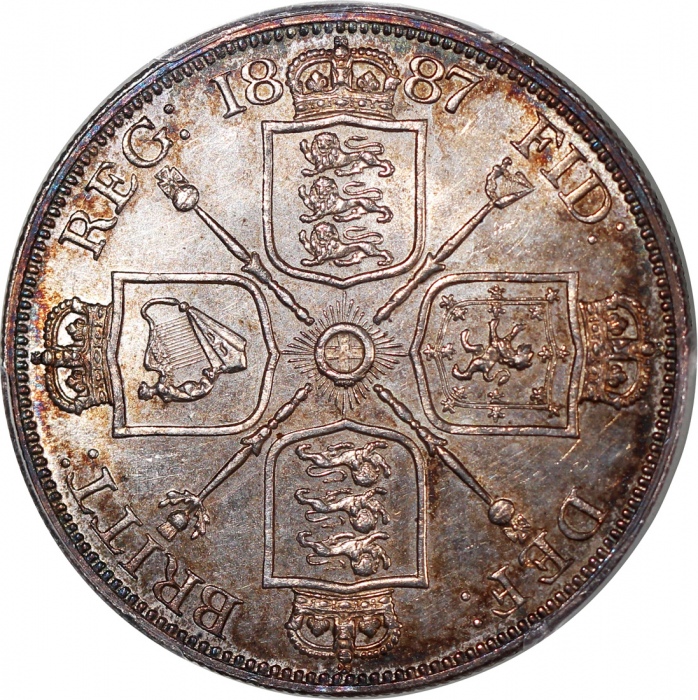  1887年英国2弗罗林银币，PCGS UNC Detail有清洗，#40732685 Great Britain, silver 2 florins, 1887, Jubilee Head of Qu