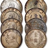  民国三年袁世凯像壹圆银币二枚、1927年孙中山像中华民国开国纪念币壹圆银币二枚，共四枚，整体图案清晰，醇厚原味五彩老包浆，状态极佳，极美至完全未使用品