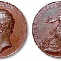  瑞典1891年“国王奥斯卡二世”像“歌德堡农业奖章”一枚，颁发给“B.Davidson”和“Till Erinran”，高浮雕，工艺精美，金盾PCGS SP63（86280312）
