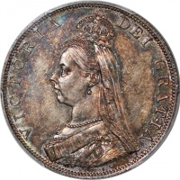  1887年英国2弗罗林银币，PCGS UNC Detail有清洗，#40732685 Great Britain, silver 2 florins, 1887, Jubilee Head of Qu