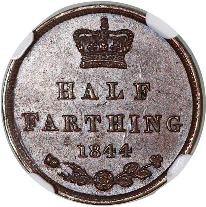  1844年英国1/2法新2枚一组，分别评NGC AU58BN及MS64BN，#6469567-006及005 Great Britain, a pair of copper 1/2 farthing,