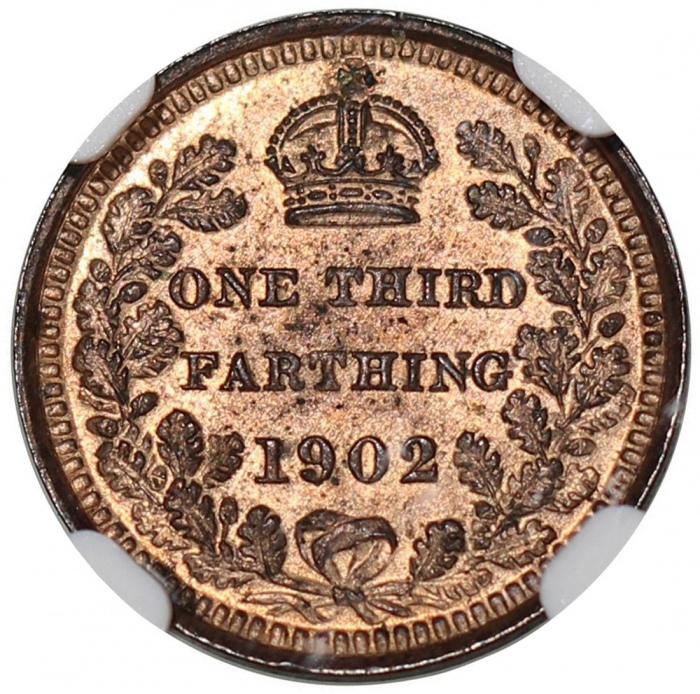  英国及泽西钱币4枚一组，包括1902年1/3法新2枚，1874H 1/2便士，及1/13先令，分别评NGC MS62BN，MS62RB，AU55BN及MS62BN，#6376454-001，#6376