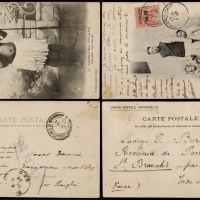  四川重庆进口及出口明信片各一件，1906年重庆寄法国，贴法属安南加盖重庆改值航海与商务神像四仙一枚
