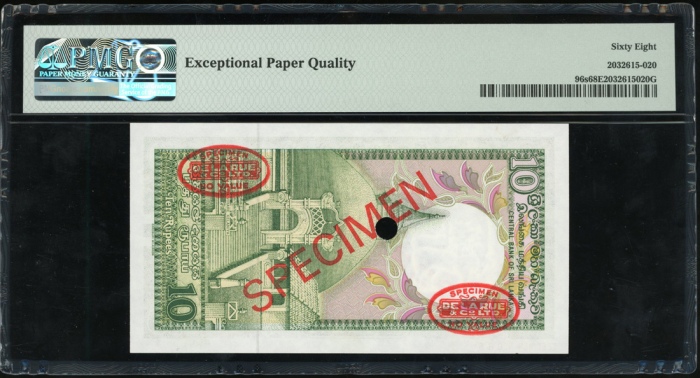  1987年斯里兰卡拾卢比样票，编号P/1 000000，PMG68EPQ Central Bank of Sri Lanka, specimen 10 rupees, 1987, serial num