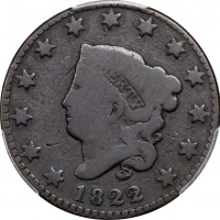  1822年Matron女神像美分 PCGS AG 3 1822 Matron Head Cent