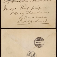  1909年秦王岛寄瑞士挂号封，西式封正贴蟠龙20分一枚