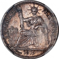  1879A法属安南10分银币，NGC AU53，Sinnathuray旧藏，#3304907-149 French Indo-China, silver 10 cents, 1879A, NGC AU