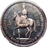  1953年英国克朗精铸币，NGC PF66，#2027807-057 Great Britain, proof crown, 1953, Coronation of Queen Elizabeth I