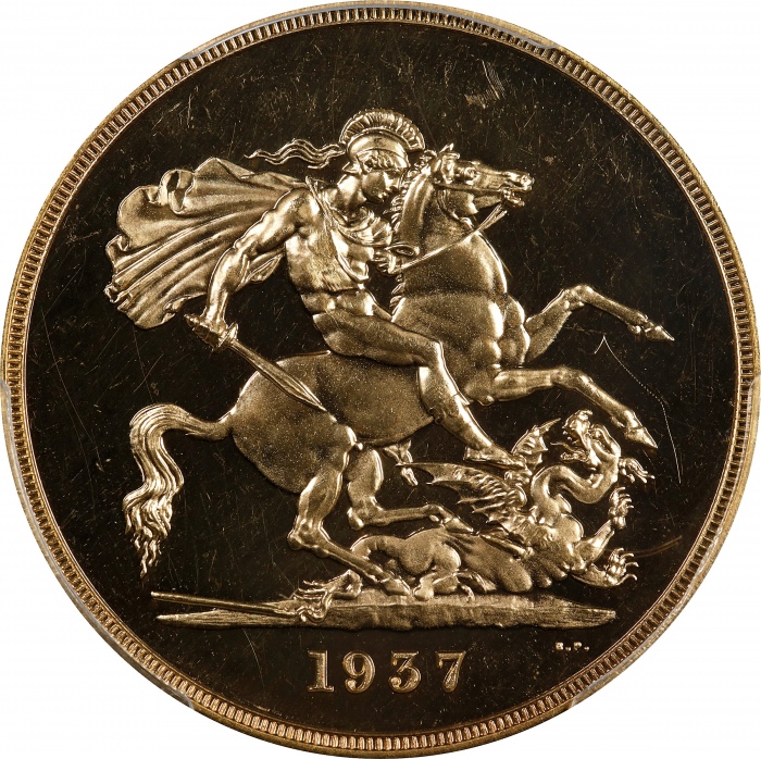  1937年英国乔治六世金币 PCGS UNC Details GREAT BRITAIN. 5 Pounds, 1937