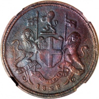  1828年滨城1/2 pice，NGC AU-Details有环境损害，#3959760-018 Malay Pennisula, Penang, 1/2 pice, 1828, (Prid-21),