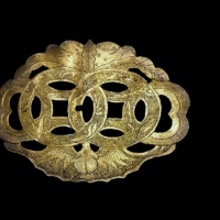  清银制福在眼前如意刻花鎏金锁片庆福裕记款 