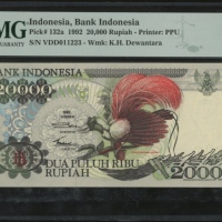  亚洲纸币一组三枚，包括1992年印度尼西亚贰万盾、1974年寮国拾基普及1996年泰国伍拾銖纪念钞，均PMG63-67EPQ（3） Asian Banknotes, a group of 3 note