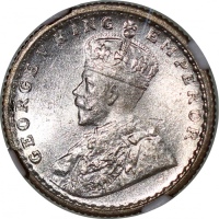  1936(C)英属印度1/4卢比，NGC MS64，#4970637-379 India, British, silver ¼ rupee, 1936 (C), Calcutta mint, NGC 