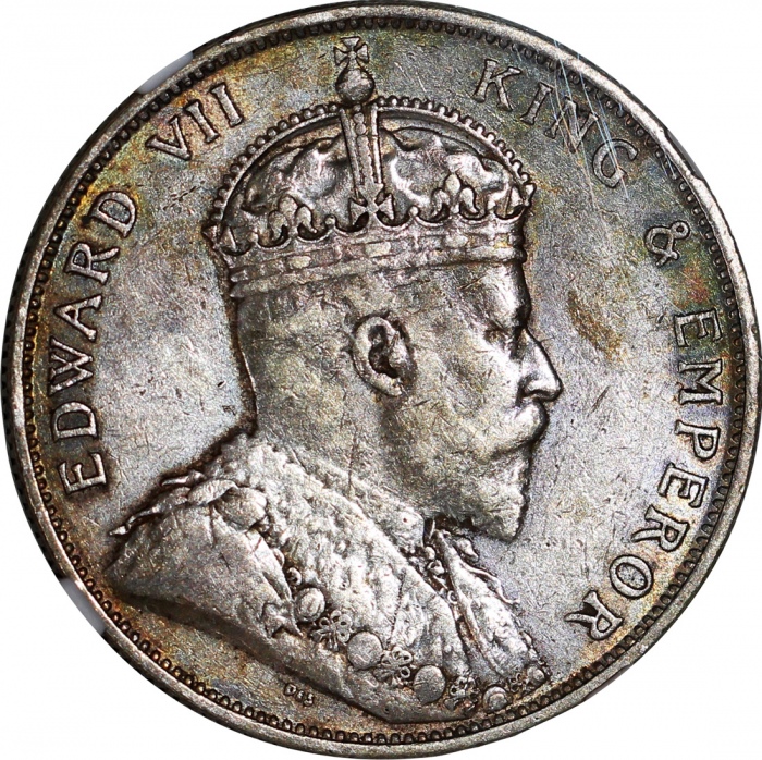  1905年香港5毫2枚一组，分别评NGC UNC Details有环境损害及XF Details有清洗，#6375930-023，#6375934-039 Hong Kong, a pair of s