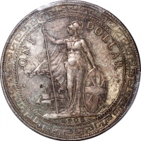  1908-B英国贸易银元，PCGS AU58，#35864919 Great Britain, silver trade dollar, 1908-B, (Prid-18), PCGS AU58, #