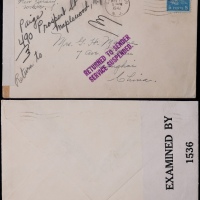  1942年美国寄上海邮路受阻检查封，西式封正贴美总统像5美分普票一枚