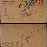  1938年美国寄江孜改退封，牛皮纸西式封，正贴4.5美分、半美分普票各一枚