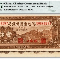  民国廿四年（1935年）察哈尔商业钱局壹角，纸张白净，色彩明丽，江南资深藏家出品，九八成新（严重低评）