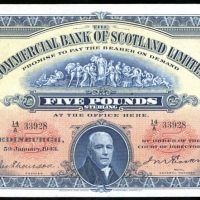  1943年苏格兰商业银行伍镑，编号14/A 33928，EF The Commercial Bank of Scotland Limited, 5 pounds, 1943, serial numbe
