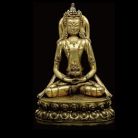  清铜制佛教红铜鎏金无量寿佛佛像 