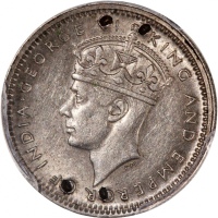  1941-KN香港乔治六世五仙，重要年份，PCGS AU Detail (有损)，极罕之战时版别，撇除币身4个小洞，可谓近乎完美，不容错失的罕品!