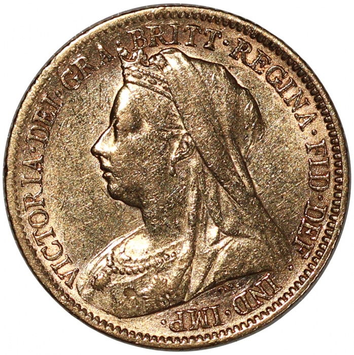  1899年英国1/2索维林金币，AU Great Britain, gold 1/2 sovereign, 1899, about uncirculated