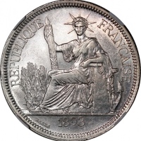  法属安南贸易银元3枚一组，包括1893A，1902A及1903A，均评NGC AU Details，1903A有严重清洗，其餘有清洗，6375413-001，6375934-006及6375413-0