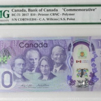  世界纸币一组8枚，包括1986-97年加拿大伍、拾圆各一枚，2016年瑞士拾法郎、2013-15年纽西兰拾圆、1994年义大利拾万里尔、2018年爱尔兰拾镑及1974年巴哈马半及一圆，均PMG64-6