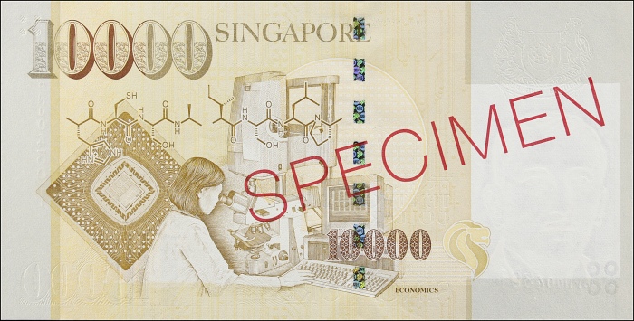  新加坡10000元票样 近未流通 SINGAPORE. Board of Commissioners of Currency. 10,000 Dollars