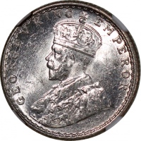  1917(C)英属印度1/4卢比，NGC MS64，#5827889-051 India, British, silver ¼ rupee, 1917 (C), Calcutta mint, NGC 