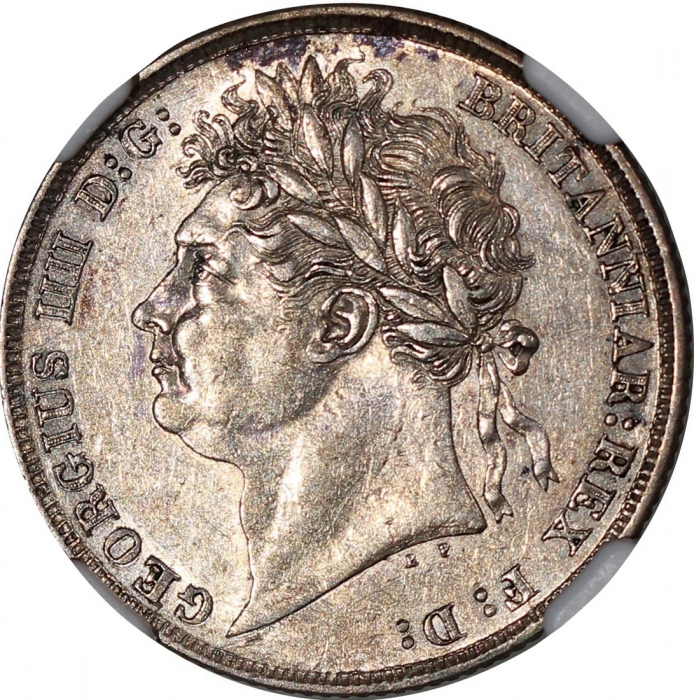  英国1825年6便士及1824年1先令，NGC MS65及AU55，#2885392-007及#2885392-005 Great Britain, silver 6 pence, 1825 and 