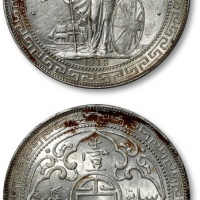  1912年香港不列颠尼亚女神站像壹圆银币一枚，打制规范清晰，原色闪亮银光，金盾PCGS UNC Detail（87121443）