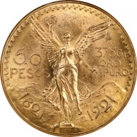  1921年墨西哥50比索 NGC MS 63 MEXICO. 50 Pesos, 1921