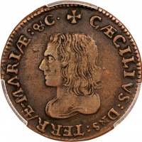  1659年马里兰州巴尔的摩铜币 PCGS VF 35 Maryland Lord Baltimore Denarium.